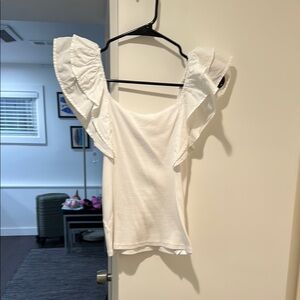 Joe's Jeans White Ruffled Flutter Sleeve Blouse